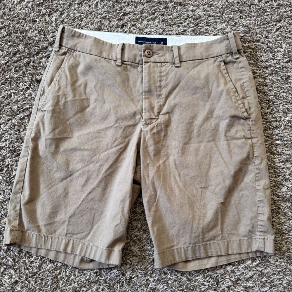 Abercrombie & Fitch Shorts Mens 31 Khaki Brown Stretch Flat Front Chino Outdoor